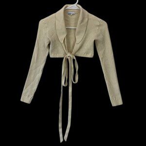 Danielle‎ Bernstein Cardigan Womens S Cream Tie Front Long Sleeve Knit Sweater